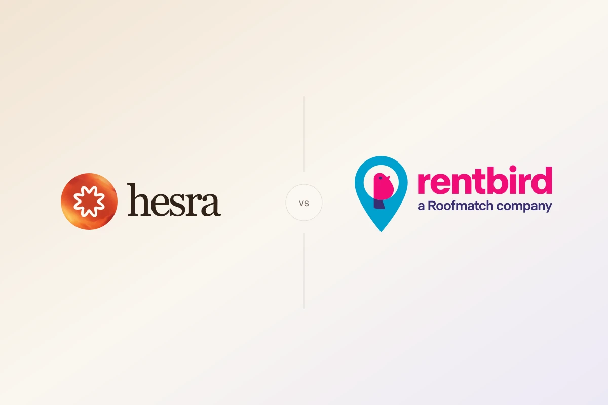 Hesra and Rentbird logos side by side with vs between them
